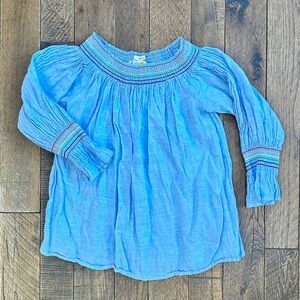 C&C California Linen Off the Shoulder Blouse with Rainbow Trim Size L